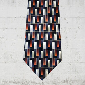 90s Vintage Black Orange Geometric Pierre Cardin 100% Silk Neck Tie 4 x 60